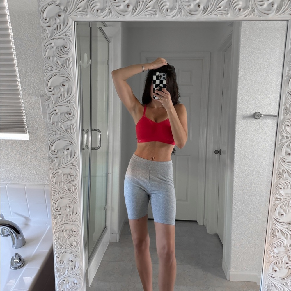 Red sports bra.